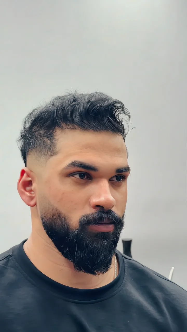 Short textured haircut with a precise temple taper
